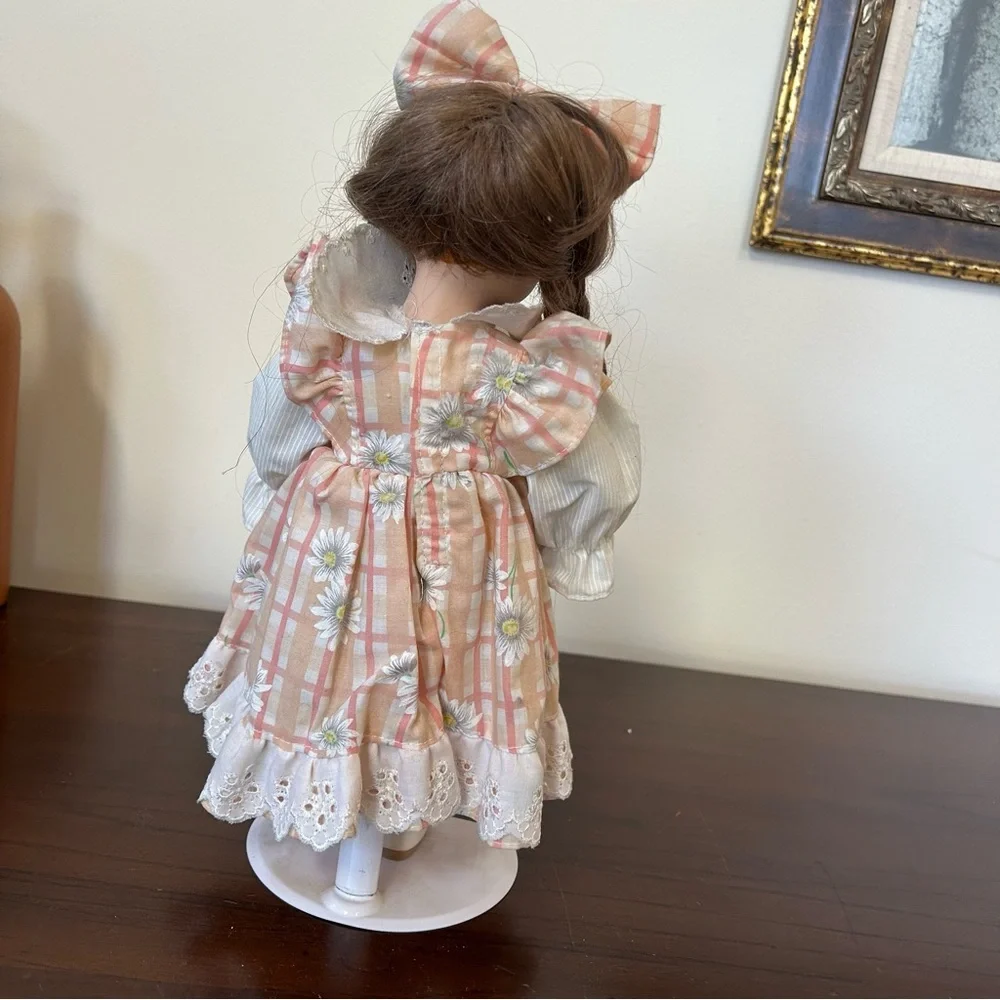 Plaid Dress Porcelain Doll with Bow
